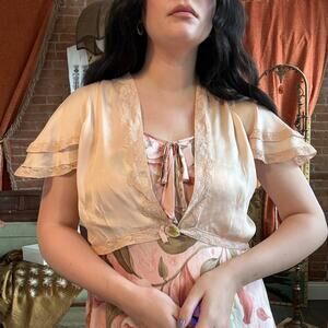 Vintage 30s Silk Boudoir Jacket with Rare Flutter Sleeves